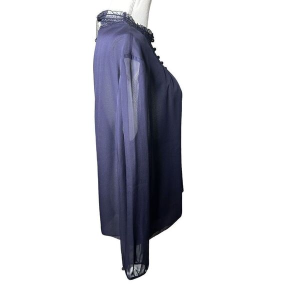 Diane Von Furstenberg Navy 100% Silk Mock Neck Long Sleeve Blouse Size 12 NWT! - Picture 3 of 9